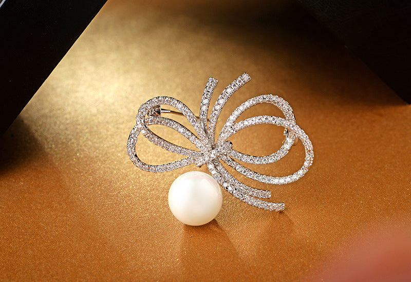 Pearl Bow Brooch - Bijoux Royal
